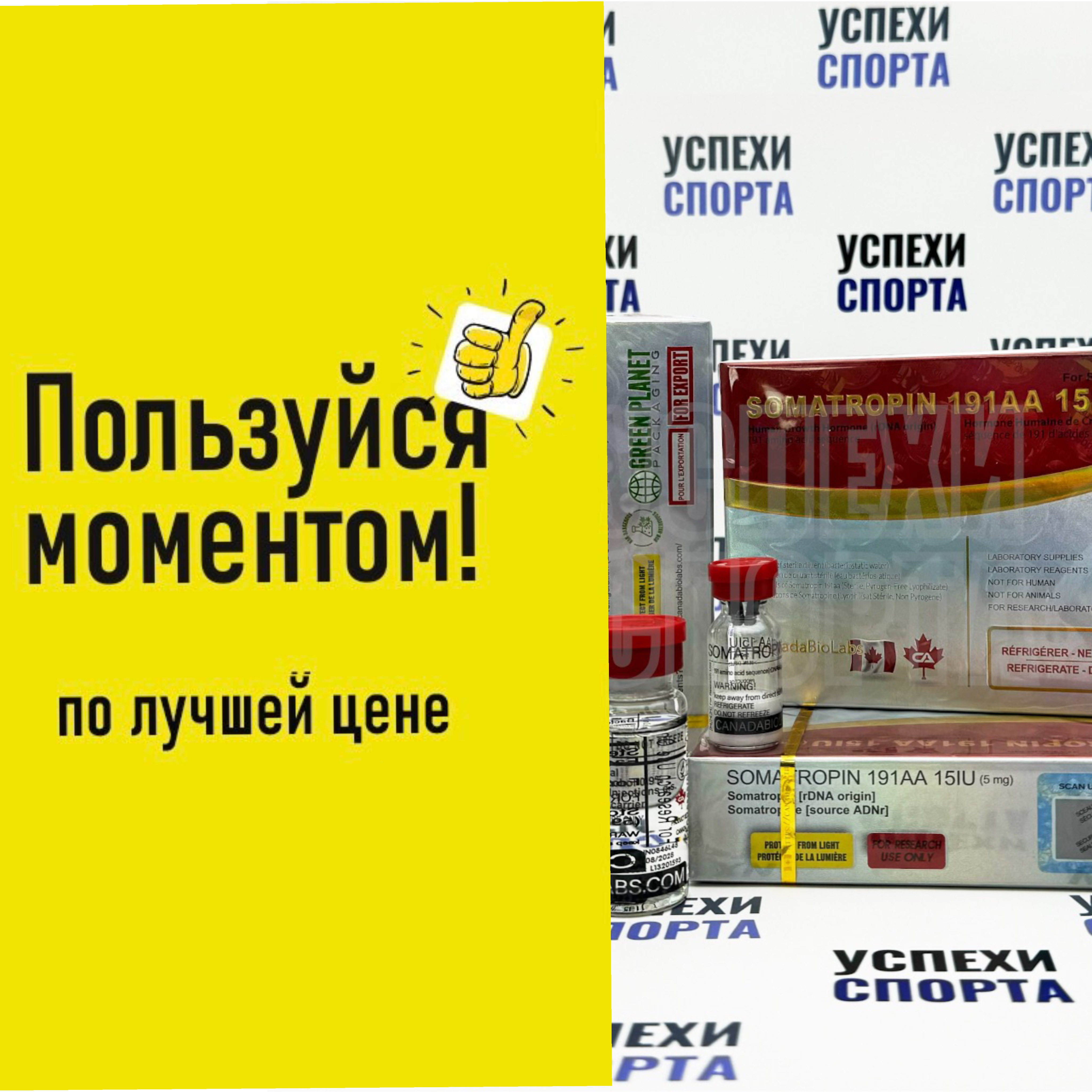 CanadaBio/SOMATROPIN 191AA 225ед (гормон роста, сухая форма) 3 упак. по 75ед. АКЦИЯ