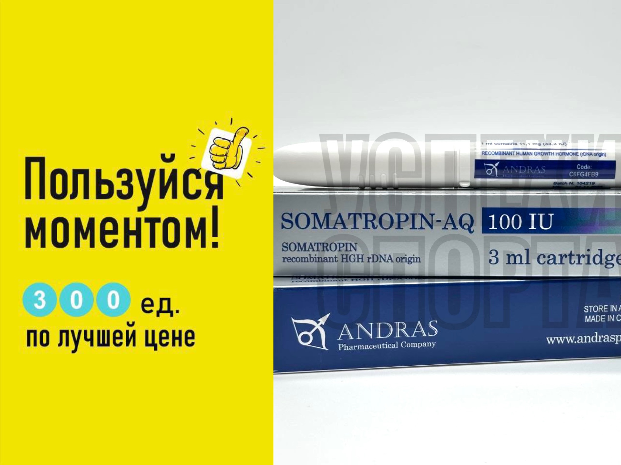 Andras / Somatropin-AQ 300IU (3 шприц-ручки по 3мл, жидкая форма)